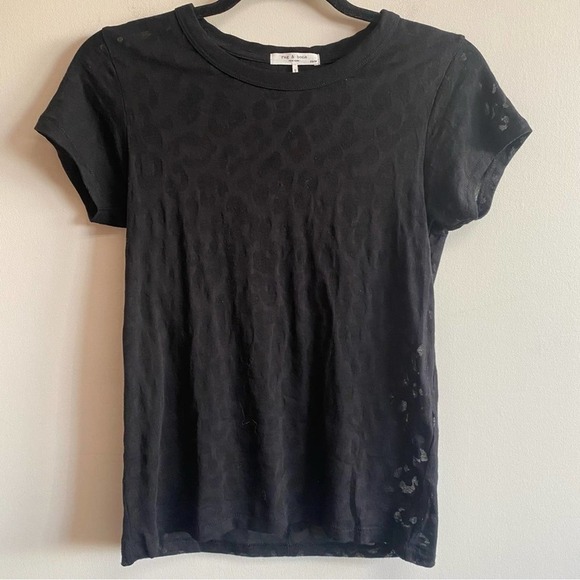 Rag & Bone Burnout Effect Leopard Tee in Black Size XS - Picture 1 of 11